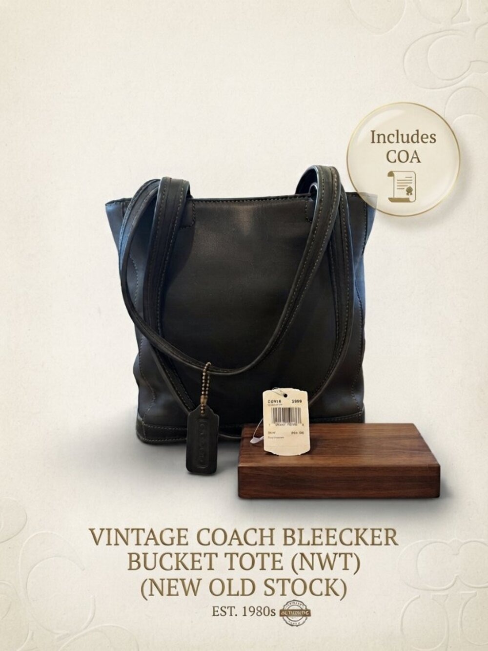 Vintage Coach NWT Bleecker Black Leather Bucket Tote Bag 9305 w/ COA & Reg Card